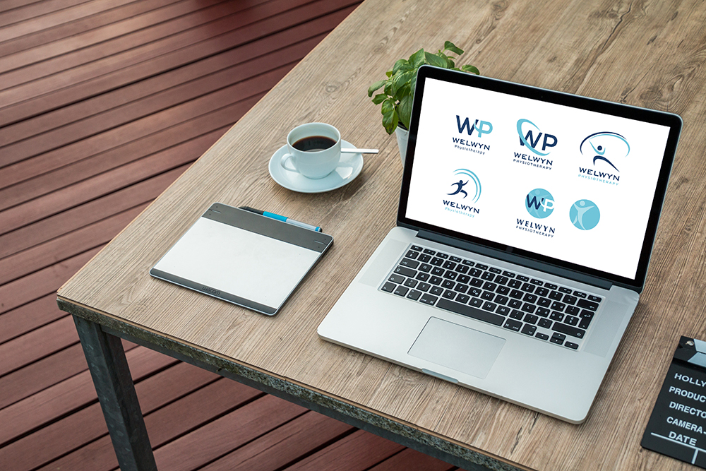 Brand identity concepts for Welwyn business on laptop